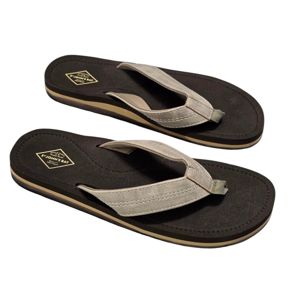 St Johns Bay Mens Brown Tan Thong Flip Flop Sandals Cushioned Summer Shoes